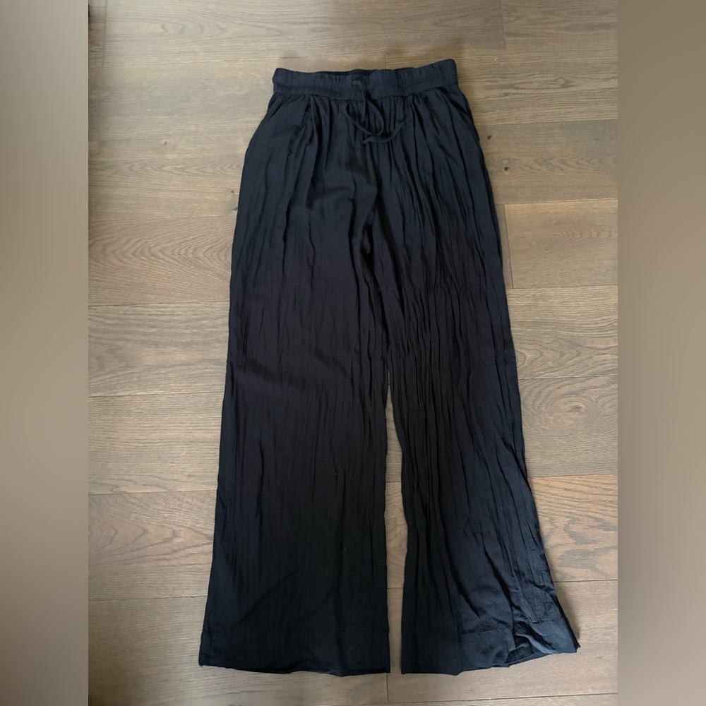 Gap Body Crinkle Gauze Black Wide-Leg Drawstring Pants